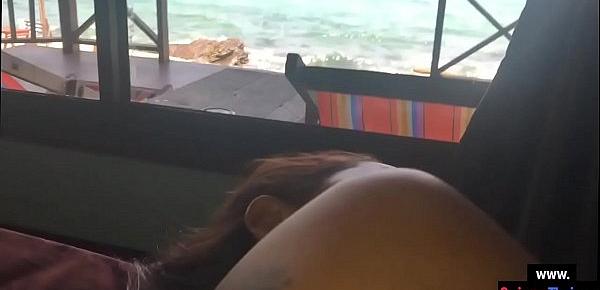  Cabana on the beach has teen couple horny to fuck in it